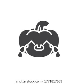 Pumpkin Loudly Crying Face emoji vector icon. filled flat sign for mobile concept and web design. Unhappy pumpkin emoticon glyph icon. Symbol, logo illustration. Vector graphics