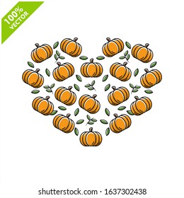 Pumpkin love shape with flat icon design. Scalable and editable fruit vector.