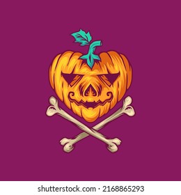 Pumpkin Love Skull Illustration For Merchandise