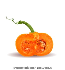 Pumpkin low poly. Fresh, nutritious and tasty squash. Symbols of berries. Elements for label design. Vector illustration. Gourd ingredients in triangulation technique.
