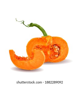 Pumpkin low poly. Fresh, nutritious and tasty squash. Symbols of berries. Elements for label design. Vector illustration. Gourd ingredients in triangulation technique.