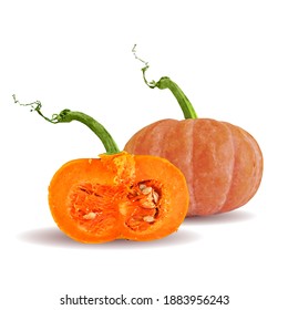 Pumpkin low poly. Fresh, nutritious and tasty squash. Symbols of berries. Elements for label design. Vector illustration. Gourd ingredients in triangulation technique.