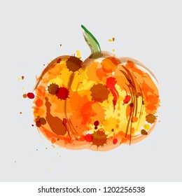 Pumpkin made of colorful splashes on white background
