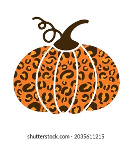 Pumpkin made of leopard pattern.  Cute autumn decorations. Vector template for Thanksgiving Day, Halloween, harvest festival, etc.