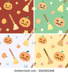 Pumpkin and Magic Broom Seamless