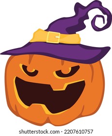 Pumpkin in a magic hat. Vector illustration