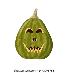 Pumpkin is the main symbol of Halloween (all saints ' Day). Cartoon green Jack of the Lantern isolated on white background.