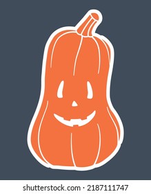 Pumpkin, main symbol of Halloween. Orange pumpkin with various funny faces. Template for your design. Hand drawn trendy Vector illustration. All elements are isolated.