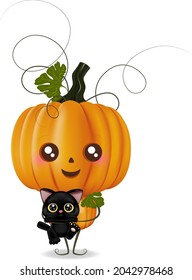 Pumpkin man with a black cat