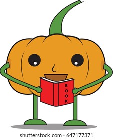 Pumpkin man is reading a book