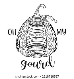 Pumpkin mandala. Coloring page for adults and kids. Vector illustration.