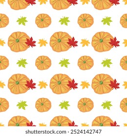 Pumpkin with maple leaf isolated on white background.Wallpaper Design.