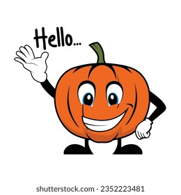 Pumpkin mascot cartoon character saying hello