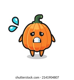 personaje de mascota de calabaza con gesto de miedo, diseño lindo
