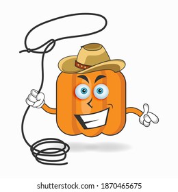 The Pumpkin mascot character becomes a cowboy. vector illustration