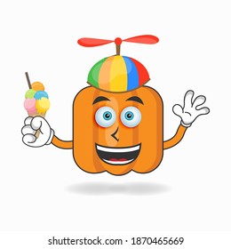 Pumpkin mascot character with Pumpkin and colorful hat. vector illustration