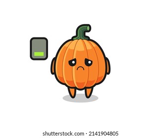 pumpkin mascot character doing a tired gesture , cute design