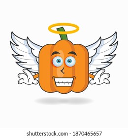 Pumpkin mascot character dressed like an angel. vector illustration