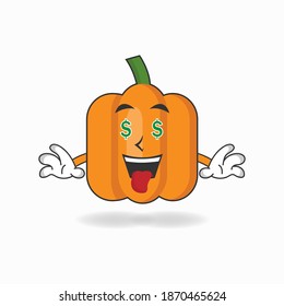 Pumpkin mascot character with money making expression. vector illustration