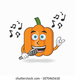 The Pumpkin mascot character is singing. vector illustration