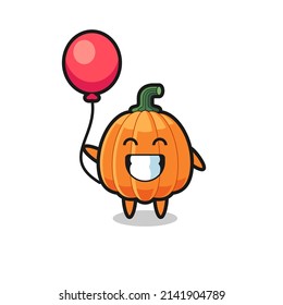 pumpkin mascot illustration is playing balloon , cute design