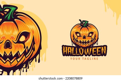 Pumpkin mascot Logo design for halloween traditional festival. 31 october black night design needs scary pumpkin with scary face and eyes