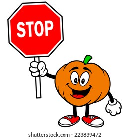 Pumpkin Mascot with Stop Sign