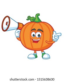 pumpkin with megaphone cartoon mascot character vector