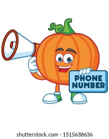 pumpkin with megaphone cartoon mascot character vector