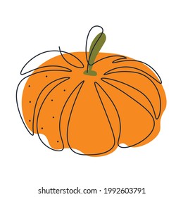 Estilo minimalista de calabaza. Estilo de dibujo continuo. Contorno de calabaza con color. Dibujar una sola línea en un estilo abstracto. Ilustración para logotipo, afiche o icono. Fondo aislado del vector plano.