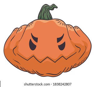 Pumpkin with mischievous and evil gesture, preparing for Halloween pranks and scares.