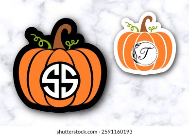 Pumpkin Monogram Sticker Clipart Collection, EPS Vector Stock illustration 
#11