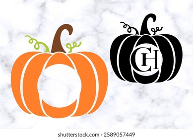 Pumpkin monogram, t shirt design, farm market, fall harvest banner, Thanksgiving, Halloween stock illustration
#08