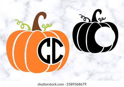 Pumpkin monogram, t shirt design, farm market, fall harvest banner, Thanksgiving, Halloween stock illustration
#09