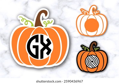Pumpkin monogram, t shirt design, farm market, fall harvest banner, Thanksgiving, Halloween stock illustration
#10