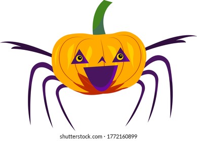 pumpkin monster with bright orange eyes and paws cute cartoon character on a white background concept of the autumn holiday and mysticism
