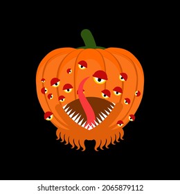Pumpkin monster for halloween. Scary vegetable. Horrible monstrosity