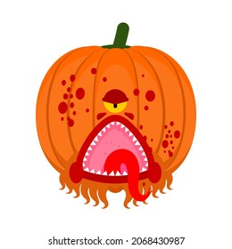 Pumpkin monster for halloween. Scary vegetable. Horrible monstrosity