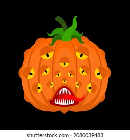 Pumpkin monster for halloween. Scary vegetable. Horrible monstrosity
