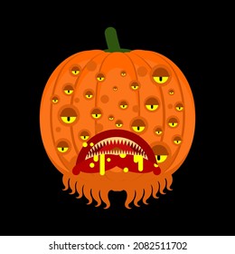 Pumpkin monster for halloween. Scary vegetable. Horrible monstrosity
