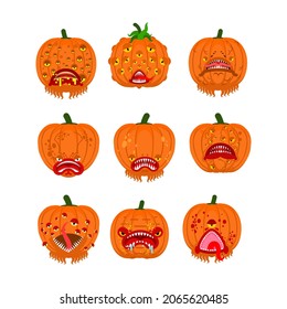 Pumpkin monster for halloween set. Scary vegetable. Horrible monstrosity