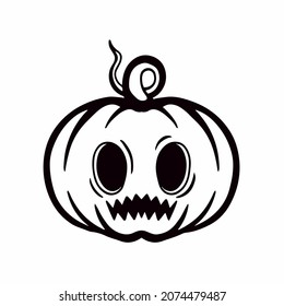 Pumpkin Monster Icon Logo Design. Black and White Stencil Tattoo. Flat Vector Illustration on White Background.
