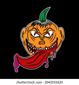 pumpkin monster on halloween night vector illustration