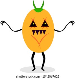 pumpkin monster with sharp claws and teeth. concept of mysticism and halloween object on a white background.