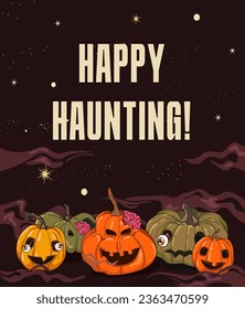 Pumpkin monsters. Halloween pumpkin postcard. zombie pumpkins. Pumpkins with brains