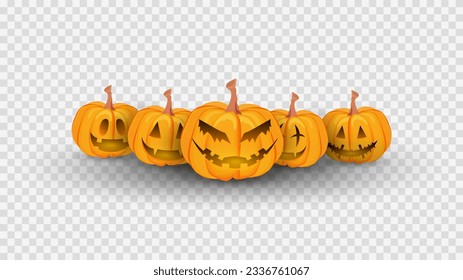 Pumpkin monsters with various faces in Halloween day for content online or web, banner and template , Flat cartoon flat style. illustration Vector EPS 10