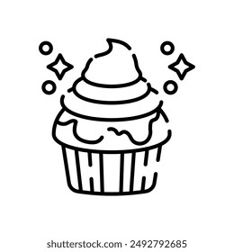 Pumpkin Muffin Outline Icon, Vector illustration