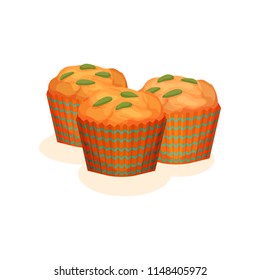 Pumpkin muffins, organic healthy autumn food vector Illustration on a white background