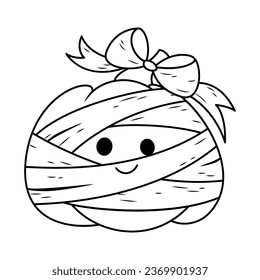 Pumpkin mummy for Halloween coloring page cartoon vector illustration