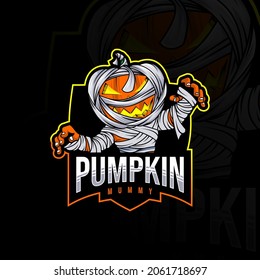 Pumpkin mummy mascot logo template